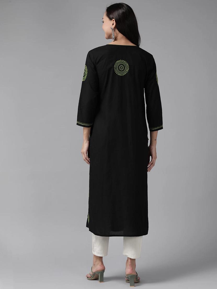 black long women chikankari straight kurta - 19775839 - Standard Image - 2
