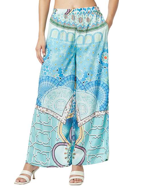 printed wide leg side slit trouser  - 19814442 - Very Small Image - 1
