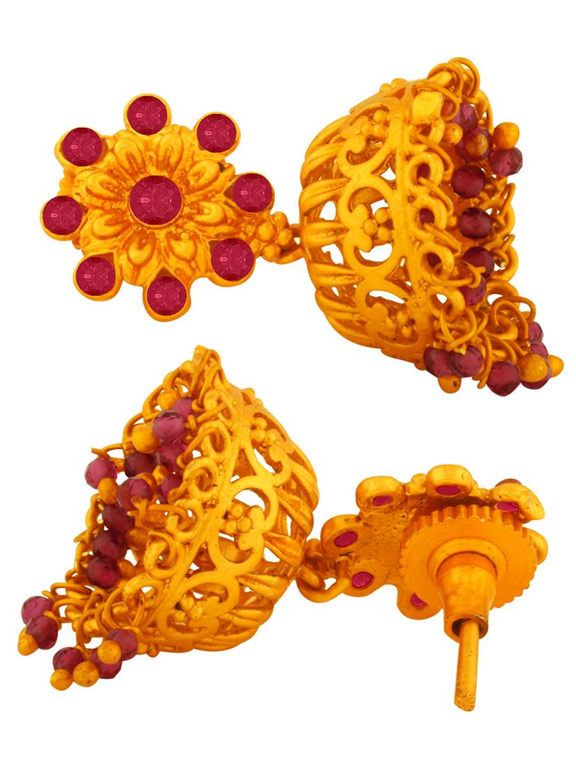 gold brass jhumka earring - 19839891 - Zoom Image - 2