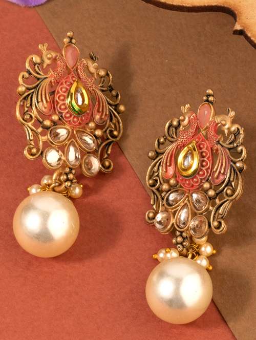 peach alloy drop earring - 19839904 - Very Small Image - 1