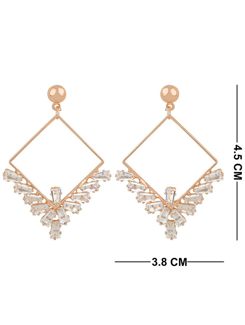 golden stone studded geometric theme drop earrings - 19839946 - Standard Image - 3