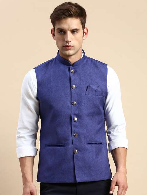 blue cotton nehru jacket - 19855899 - Very Small Image - 1