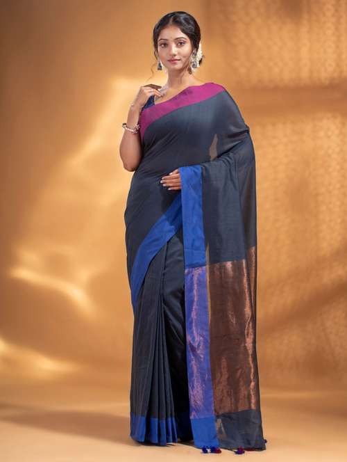 women's self design charcoal colored saree with blouse - 19866485 - Very Small Image - 1