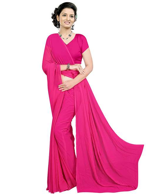 women's solid pink colored saree with blouse - 19870235 - Very Small Image - 1