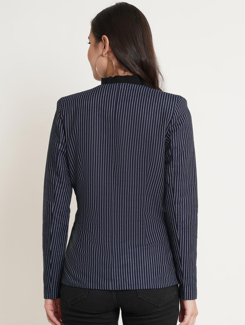lapel collar striped casual blazer - 19891613 - Zoom Image - 2
