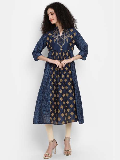 blue printed anarkali kurta - 19905045 - Very Small Image - 1
