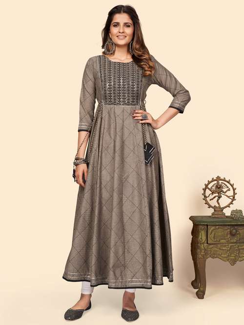 round neck printed anarkali kurta - 19943460 - Very Small Image - 1