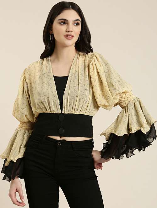 women's blouson v neck top - 19948686 - Very Small Image - 1