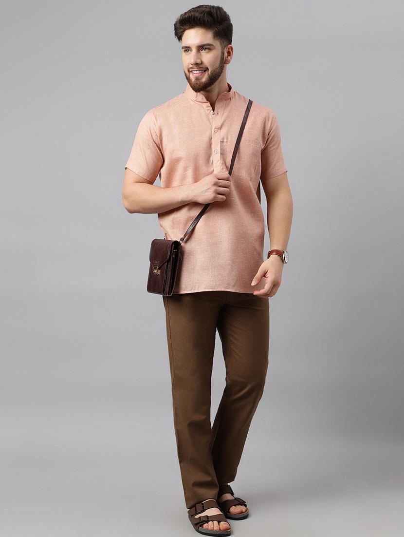 peach solid mandarin neck short kurta - 19980111 - Zoom Image - 4