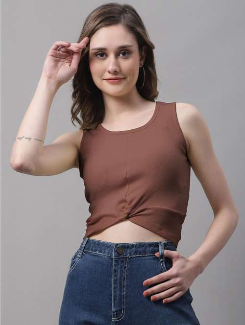 women's crop round neck top - 19986160 - Very Small Image - 1