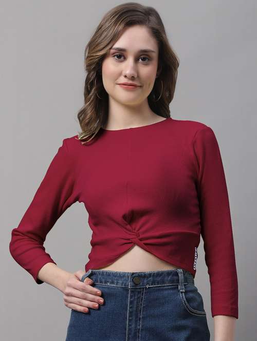 women's crop round neck top - 19986168 - Very Small Image - 1