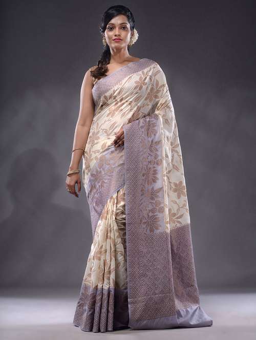 women's self design white colored saree with blouse - 19992937 - Very Small Image - 1