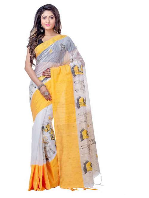 women's printed white colored saree with blouse - 19994457 - Very Small Image - 1