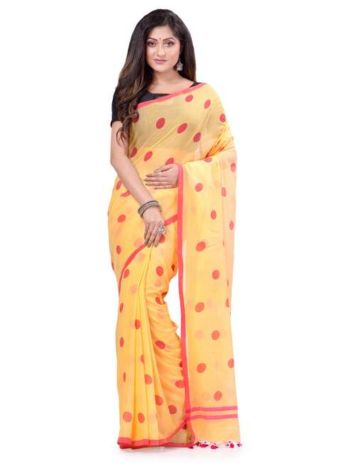 women's polka dots yellow colored saree - 19994924 - Very Small Image - 1