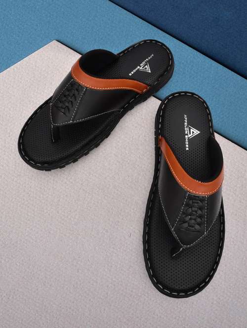 black pu toe separator slippers - 20008708 - Very Small Image - 1