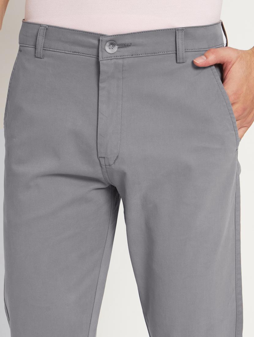 grey cotton flat front casual trousers - 20009708 - Standard Image - 6