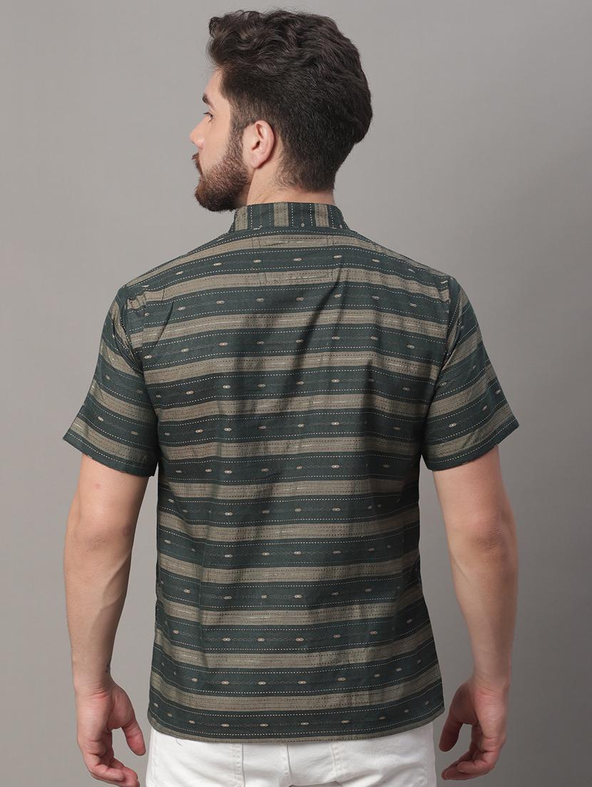 mandarin neck striped short kurta - 20009835 - Standard Image - 3