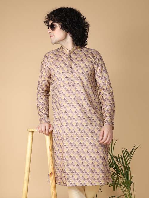 mandarin neck printed long kurta - 20011618 - Very Small Image - 1