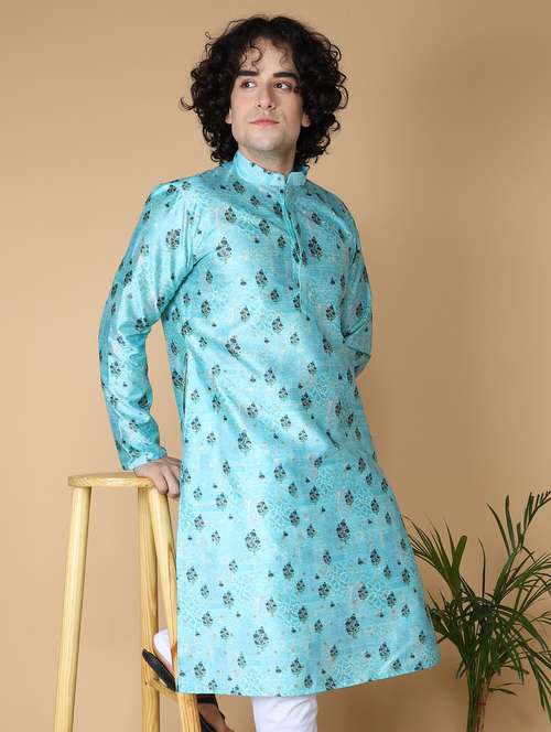 mandarin neck printed long kurta - 20011646 - Very Small Image - 1