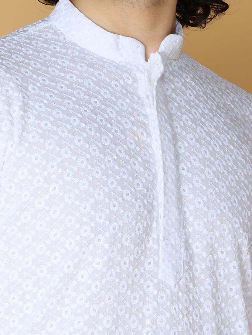men self design mandarin neck long kurta - 20011674 - Standard Image - 4