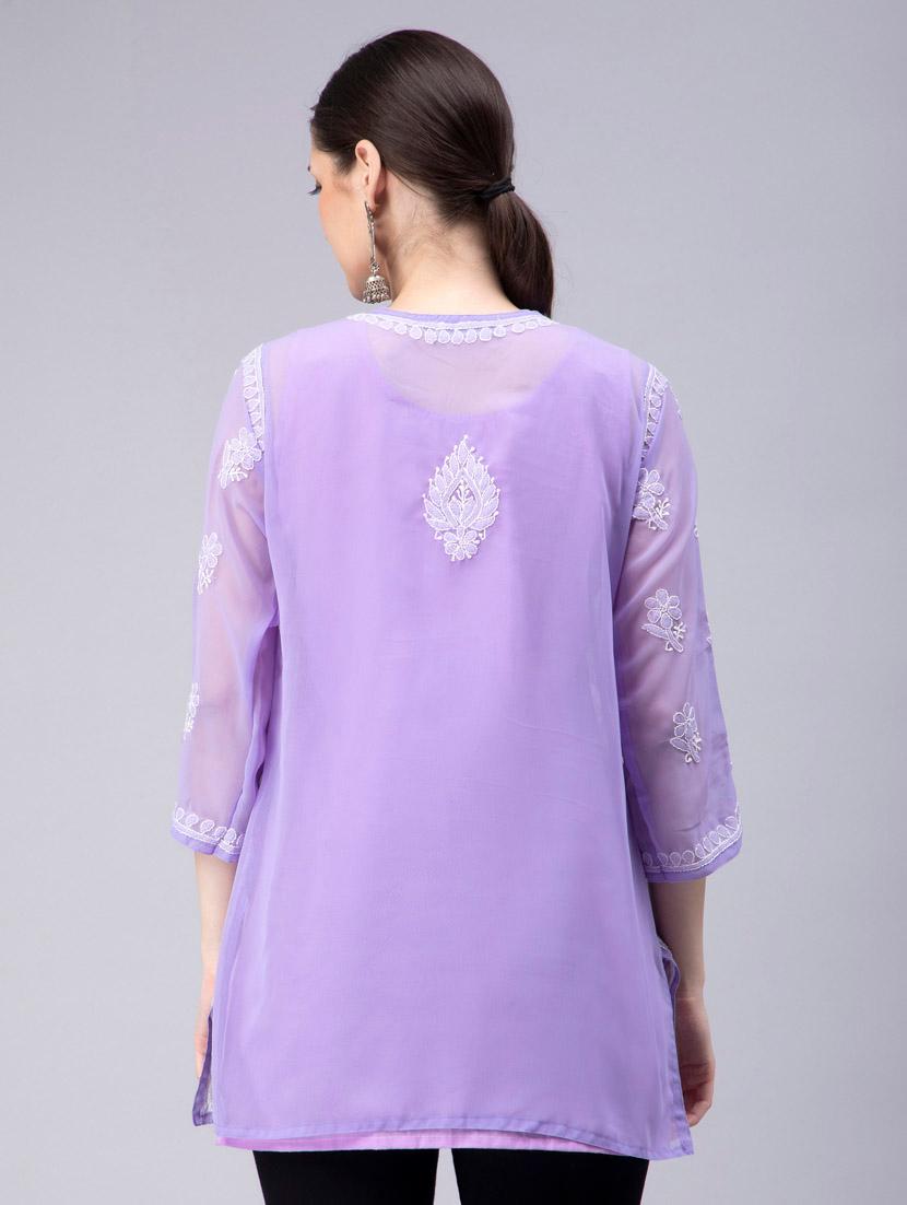 women round neck chikankari kurti - 20014395 - Standard Image - 3