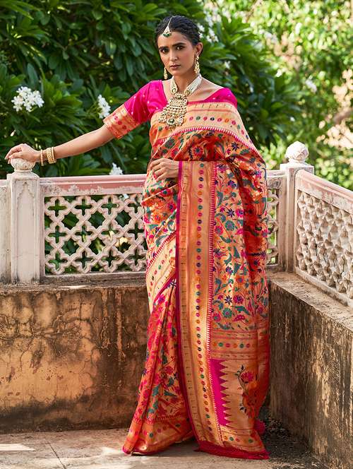 women's self design pink colored saree with blouse - 20018599 - Very Small Image - 1