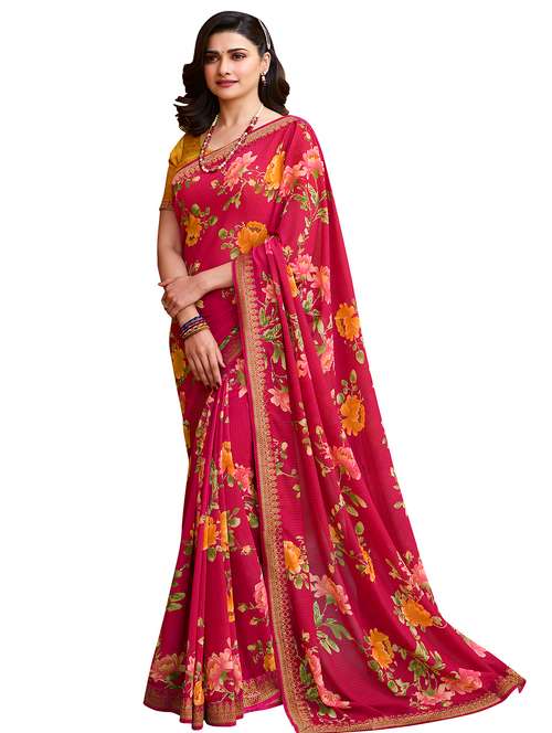 women's printed maroon colored saree with blouse - 20022663 - Very Small Image - 1