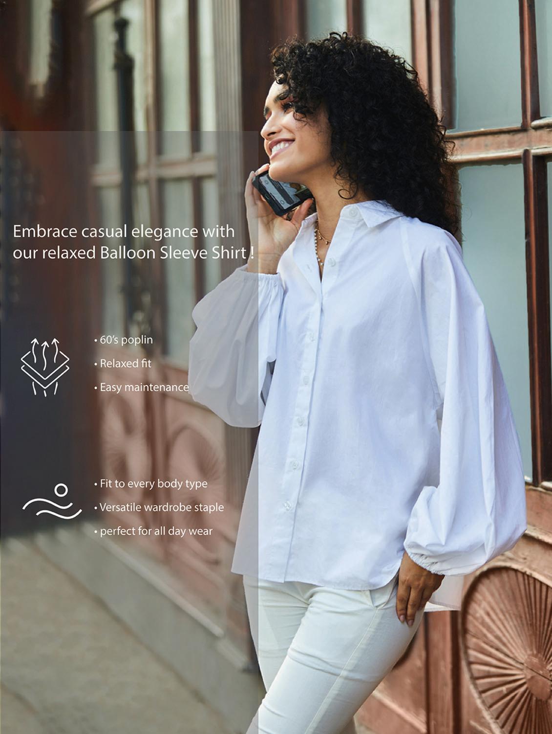 women solid bishop sleeves shirt - 20028266 - Zoom Image - 4