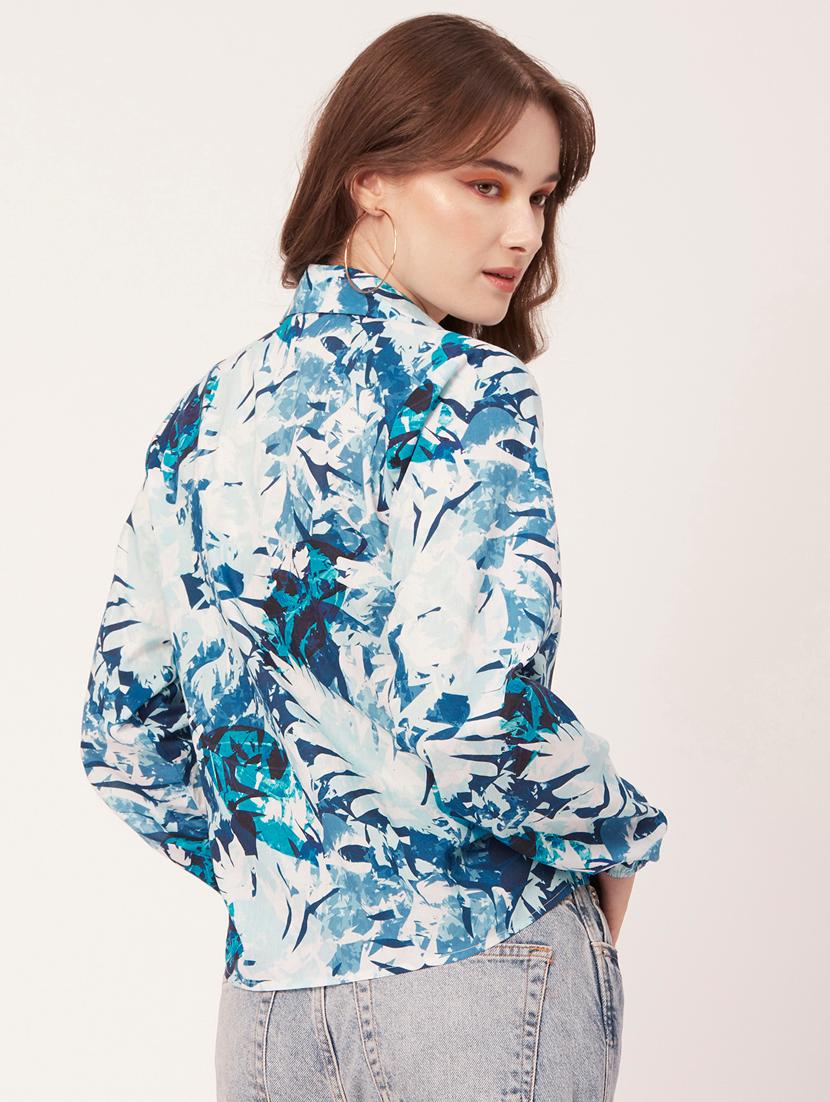 blue cotton blend crop shirt - 20031252 - Standard Image - 3