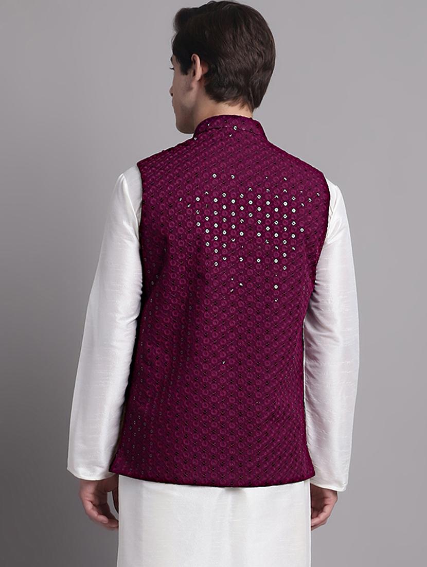 purple rayon nehru jacket - 20038926 - Standard Image - 2