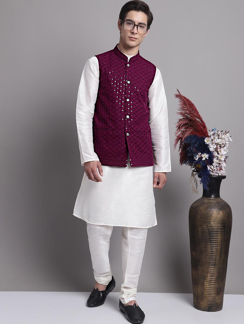 purple rayon nehru jacket - 20038926 - Zoom Image - 4