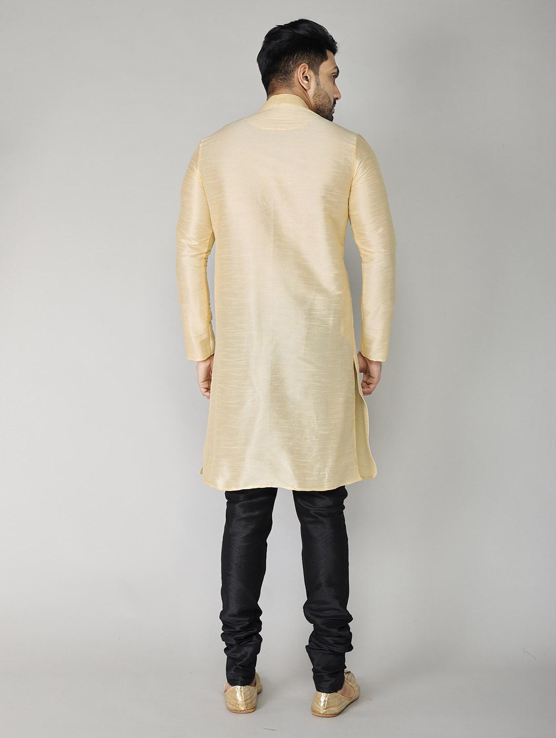 beige solid mandarin neck long sleeves kurta - 20040302 - Standard Image - 3