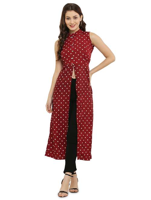 red polka dots fit & flare tunic - 20051747 - Very Small Image - 1