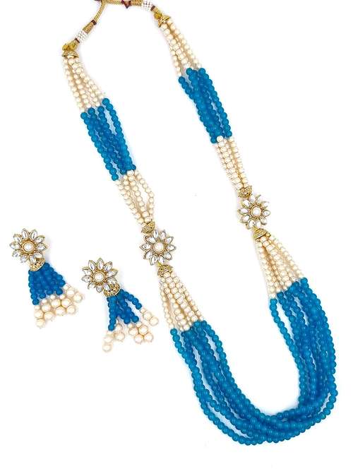 gold plated beads & kundan long necklace set - 20072600 - Very Small Image - 1