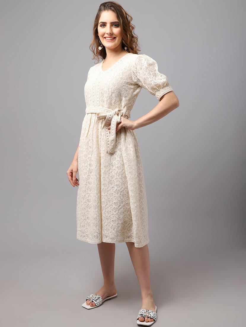 beige self design a-line dress - 20083331 - Zoom Image - 2