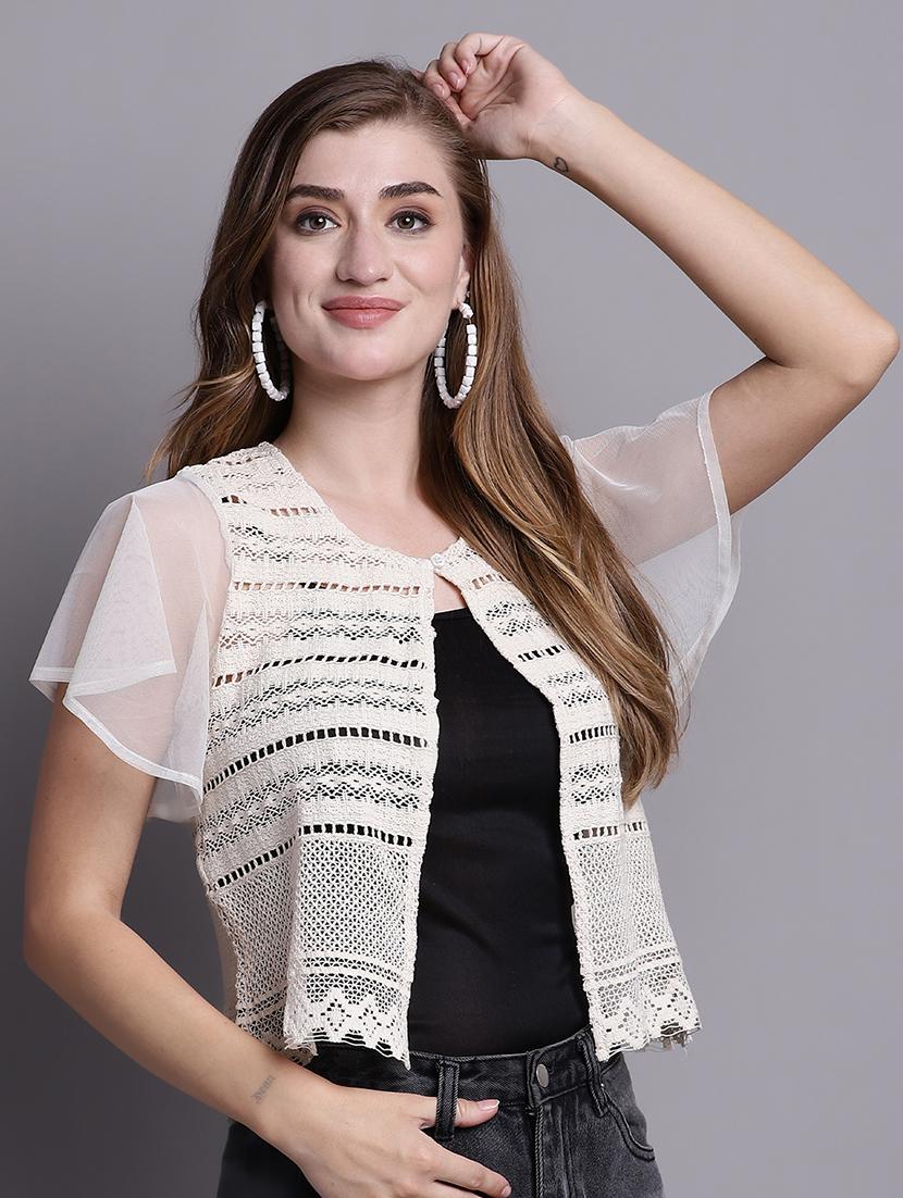 round neck self design regular shrug - 20098142 - Zoom Image - 1