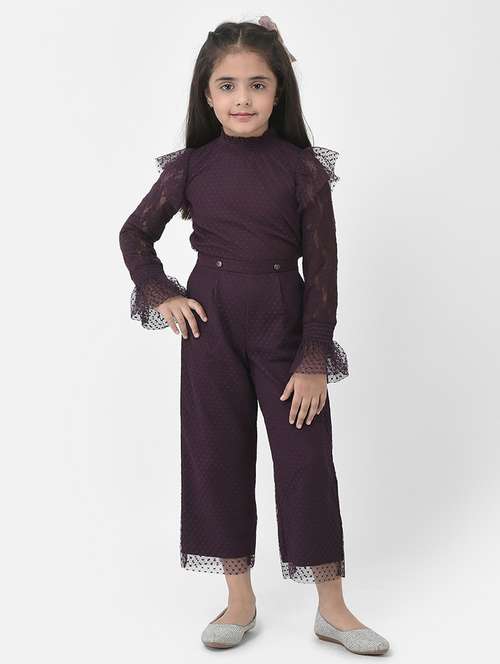 girls brown self design full length jumpsuit  - 20115704 - Very Small Image - 1