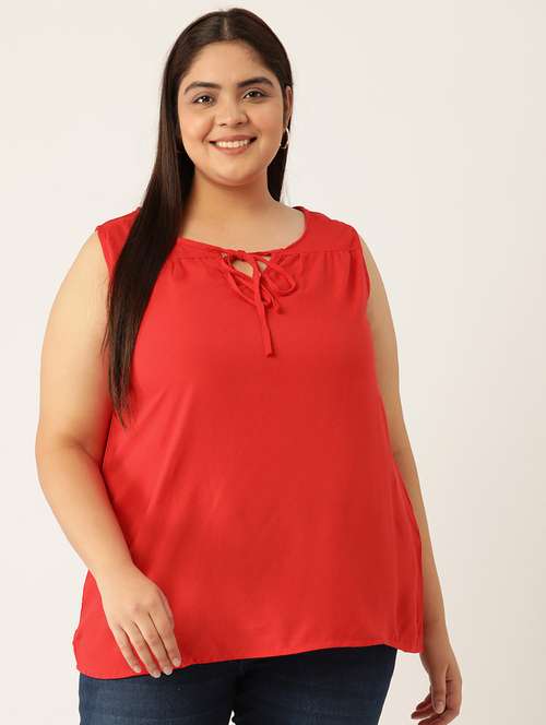 women's a line tie-up neck top - 20132125 - Very Small Image - 1