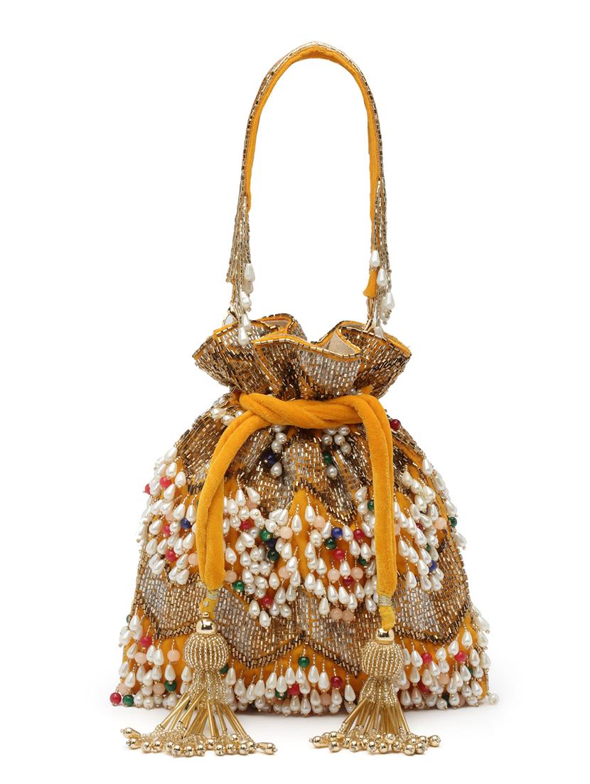 yellow embellished ethnic potli - 20132463 - Standard Image - 3