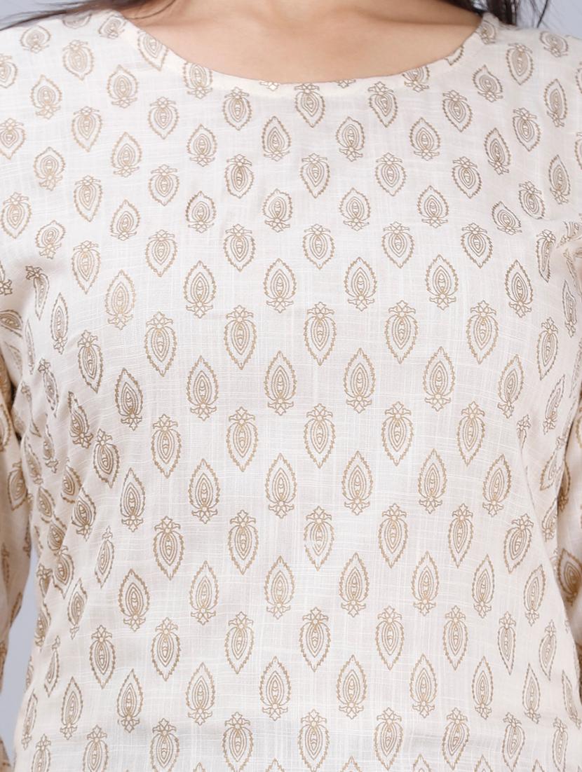 white printed three quarter sleeve kurta sharara set - 20132908 - Zoom Image - 4
