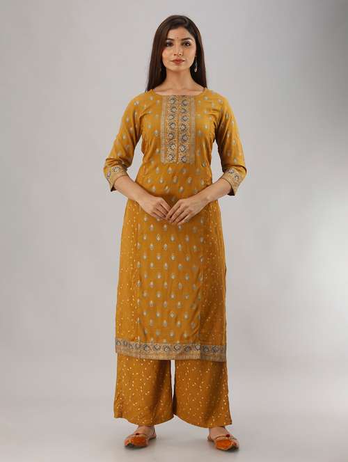 round neck printed kurta palazzo set - 20132962 - Very Small Image - 1