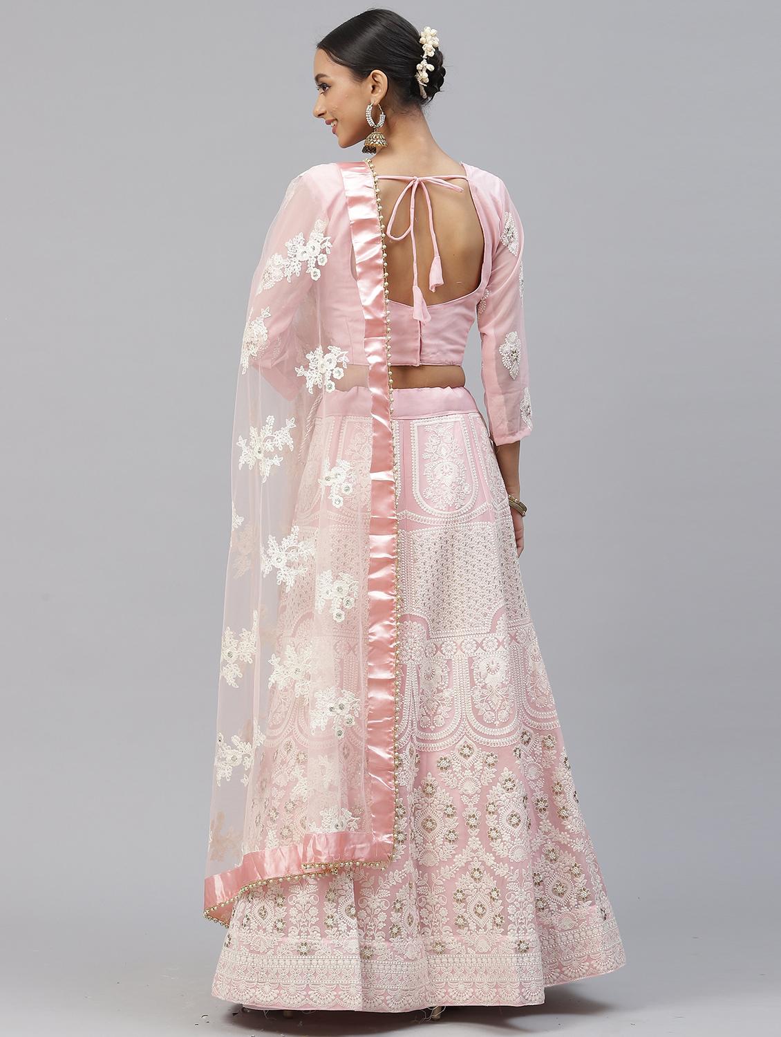 pink embroidered flared lehenga - 20133320 - Standard Image - 2
