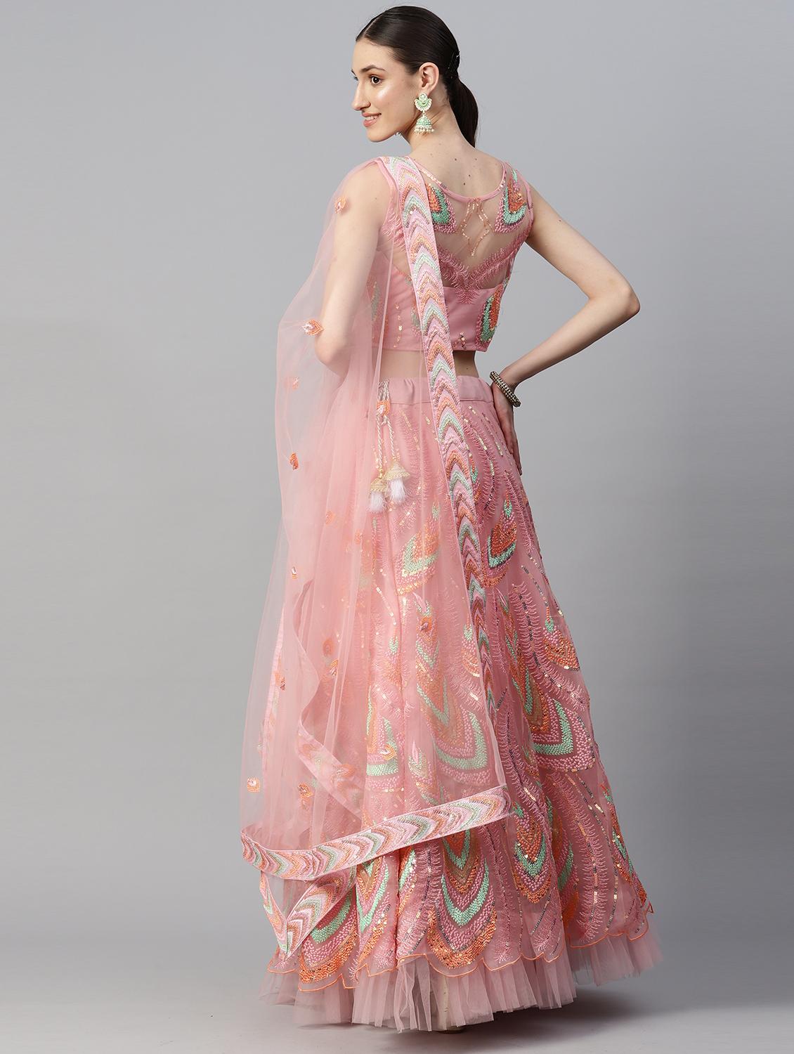 pink embroidered flared lehenga - 20133333 - Standard Image - 2