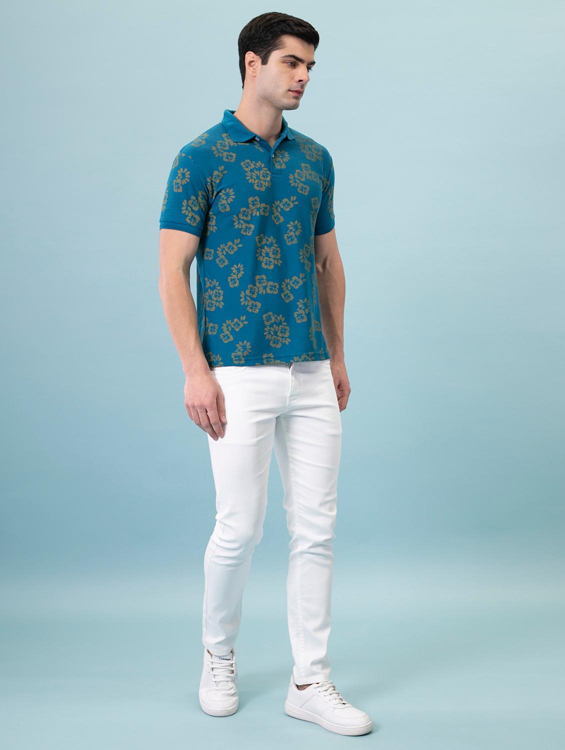 men teal regular fit polo t-shirt - 20136477 - Standard Image - 3