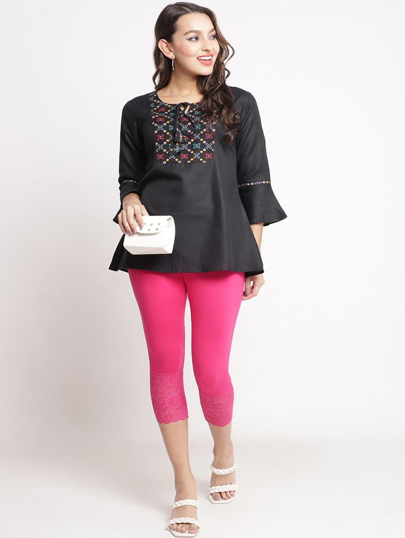 pack of 3 solid lace detailed capris - 20148506 - Zoom Image - 5
