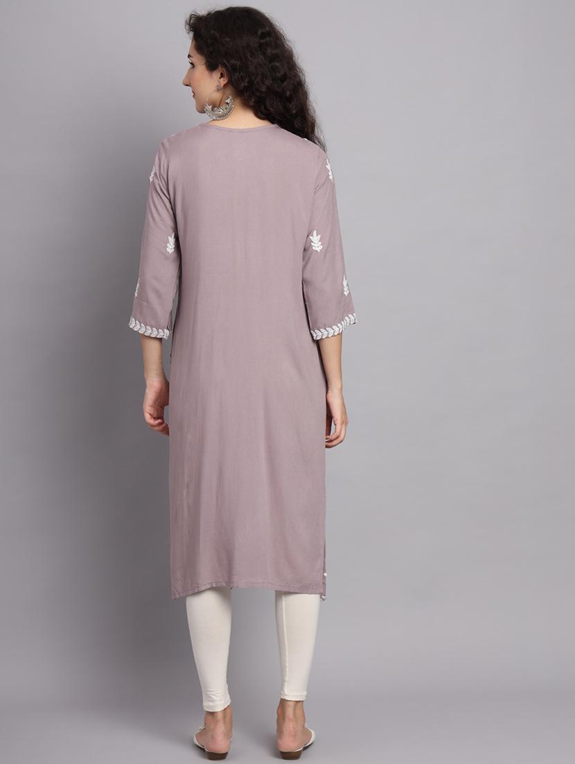 round neck embroidered straight kurta - 20152880 - Zoom Image - 4