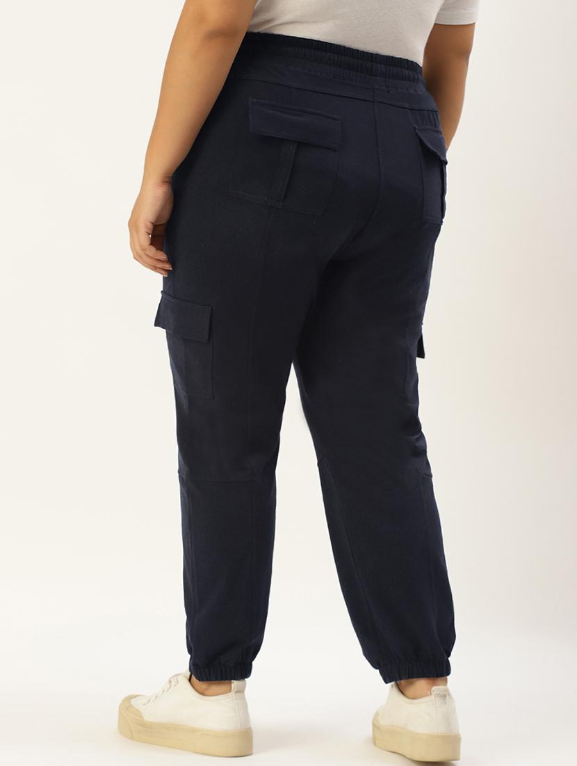 plus size blue solid cargo trouser - 20152933 - Standard Image - 2