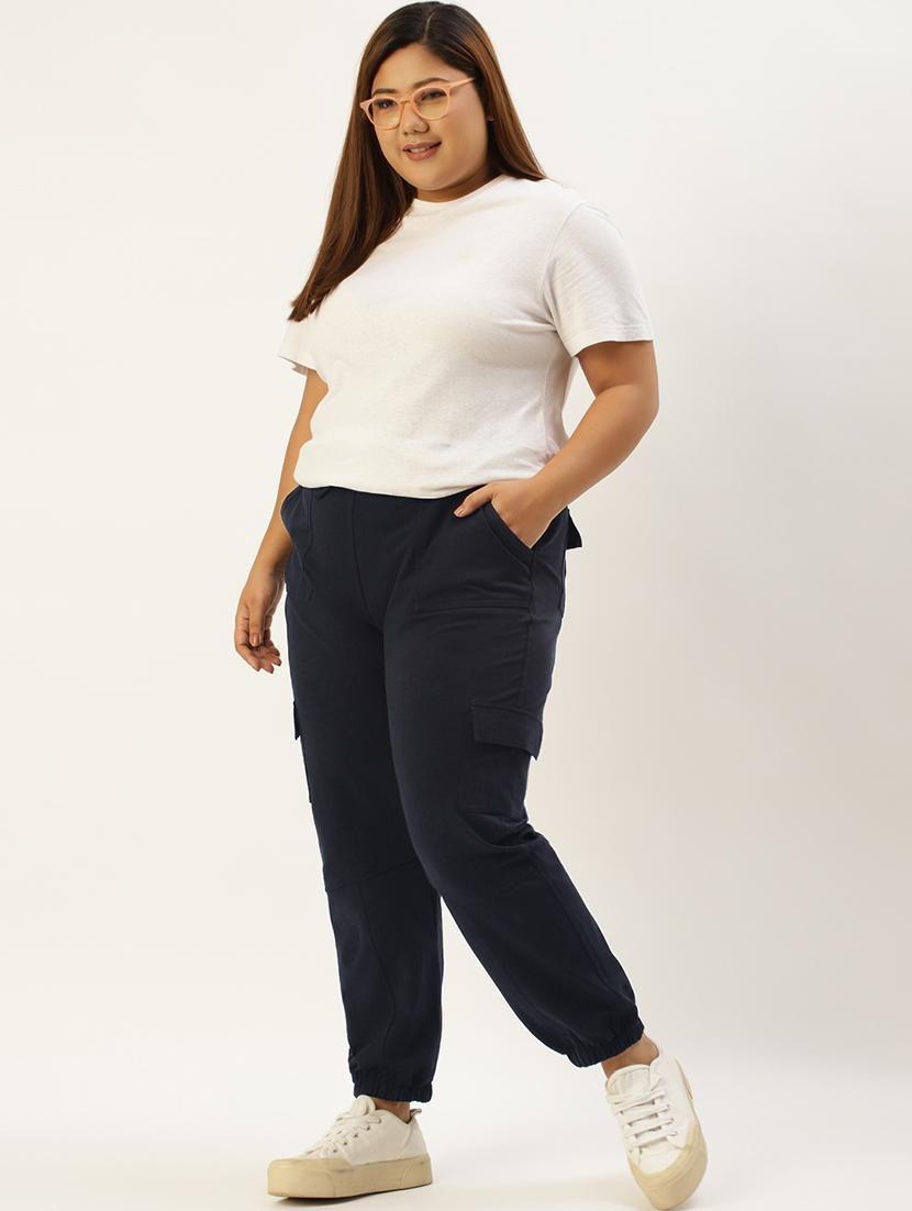plus size blue solid cargo trouser - 20152933 - Zoom Image - 3