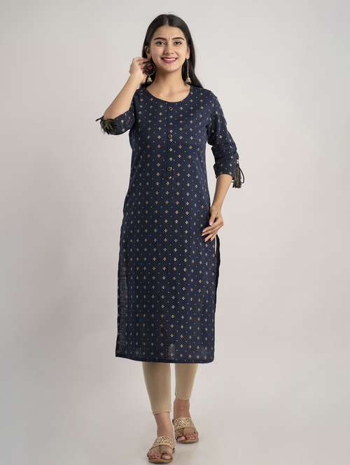 round neck printed straight kurta - 20154976 - Very Small Image - 1