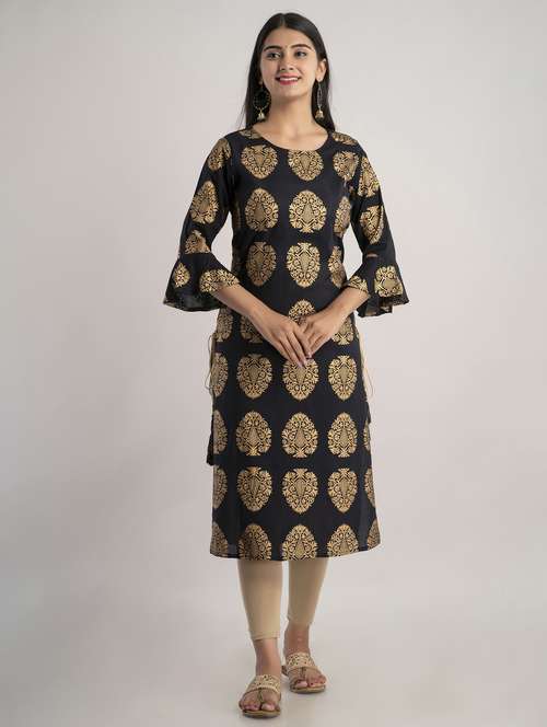round neck printed straight kurta - 20154986 - Very Small Image - 1
